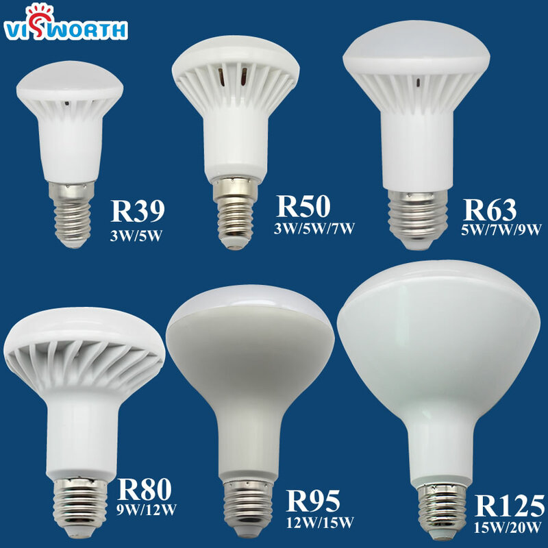 Светодиодная лампа R50 E14 E27 3 Вт 5 Вт 7 Вт 9 Вт 12 Вт 15 Вт 20 Вт, светодиодная лампа R39 R63 R80 Br30 Br40, точесветильник светильник AC 110 В 220 в 240 В, теплый и хол...
