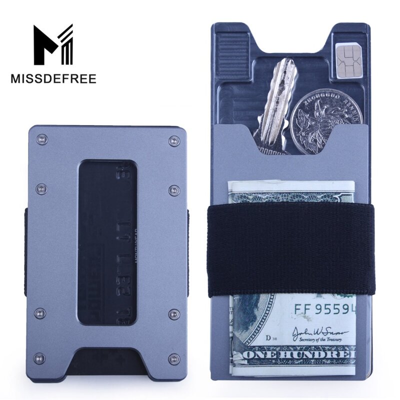 Billetera delgada de aluminio minimalista para hombre y mujer, billetera frontal de fibra de carbono para llave de bolsillo carcasa para monedas y tarjetas de crédito, bloqueo RFID
