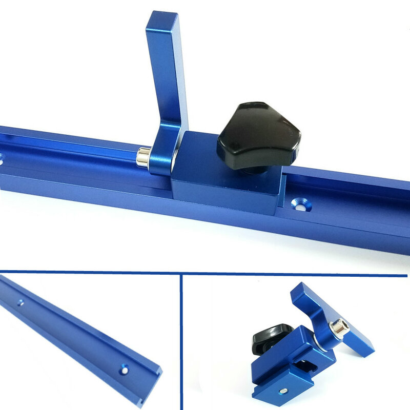 Blue Aluminum Alloy T-Track and Woodworking T-slot Miter Track Miter Track Stop Set Wood Tools for Router Table
