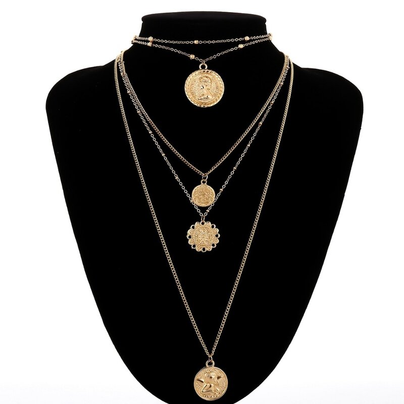 Ingesight Z Boho 5 Multi capa largo ajustable cadena colgante gargantilla collar de moda moneda runa reina joyería de mujer regalo de las mujeres