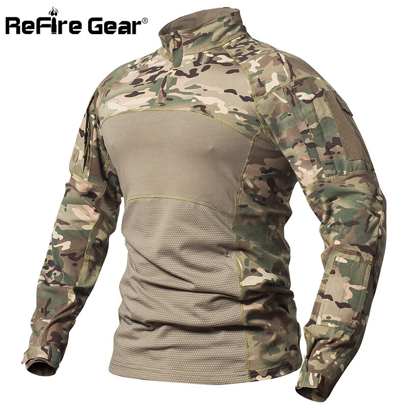 XKTTAC Chemise de Combat Homme,T-Shirt à Manches Longues de Militaire pour Hommes avec Poches Chemise Camouflage Tactique Slim Fit