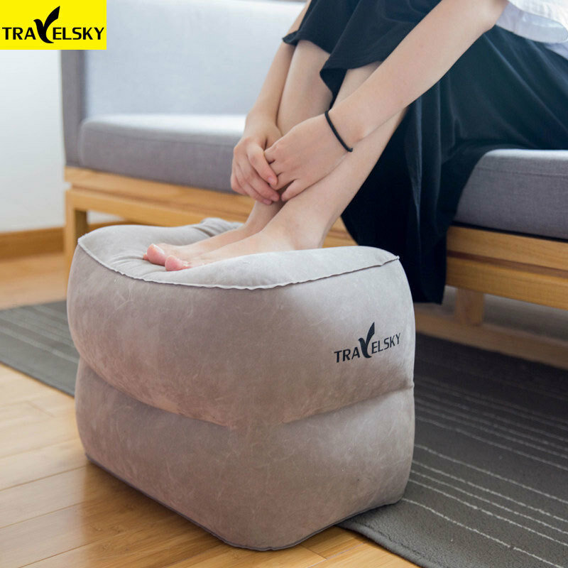 Travelsky Folding Footrest Large Valve Travel Inflatable Pillow Airplane Kids Adults Rest Sleeping Flocking Airplane Pillows