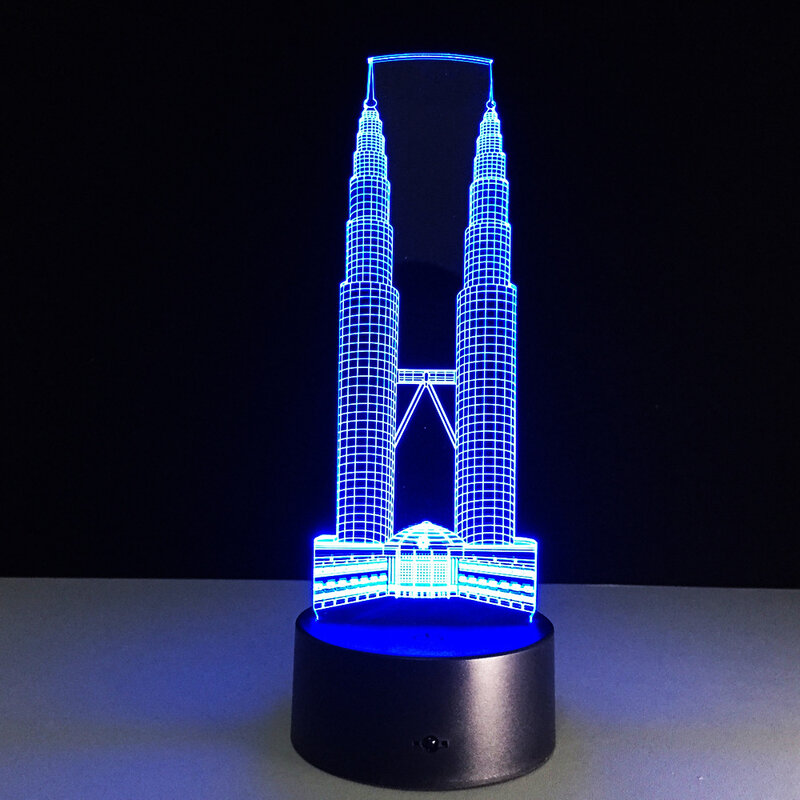 ノベルティled 7色テーブルランプ建物3D視覚リモートタッチスイッチホームデコレーションクリスマスギフト