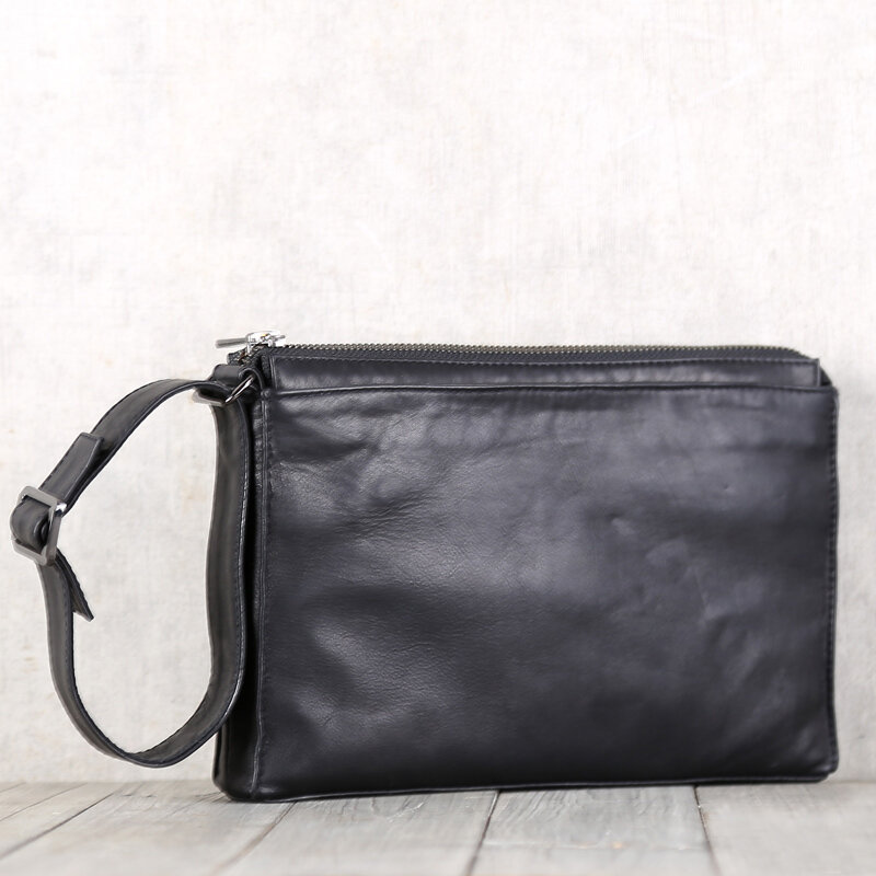 AETOO-Bolso tipo sobre retro de cuero para hombre, bolsa de almacenamiento portátil, bolsa de mano suave