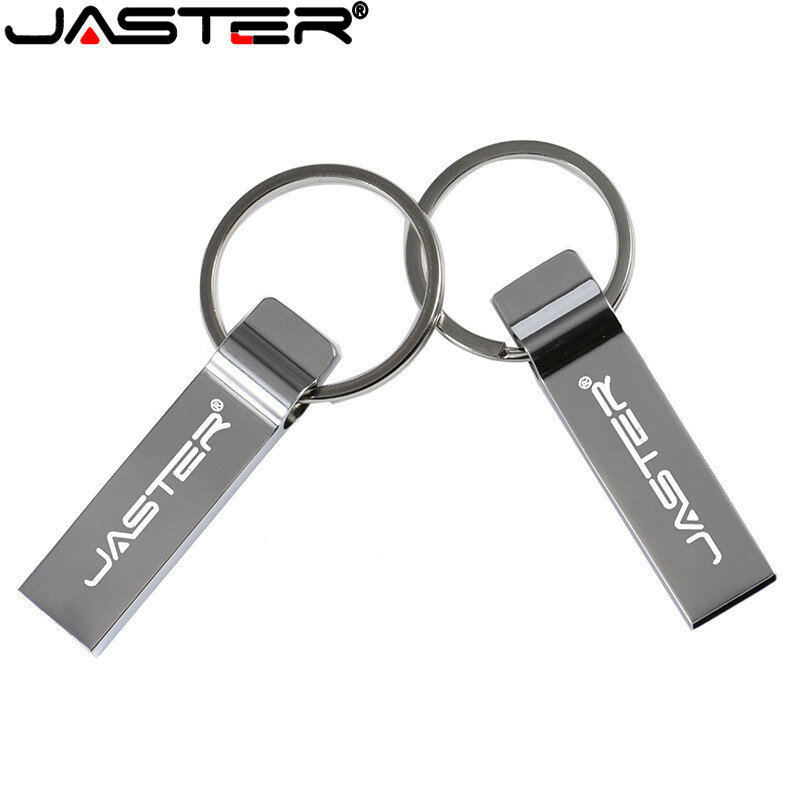 JASTER USB Flash Drive 64GB 32GB Logam Pen Drive Stainless Steel Memory Stick USB 8GB 16GB 4GB USB 2.0 Flashdisk dengan Gantungan Kunci