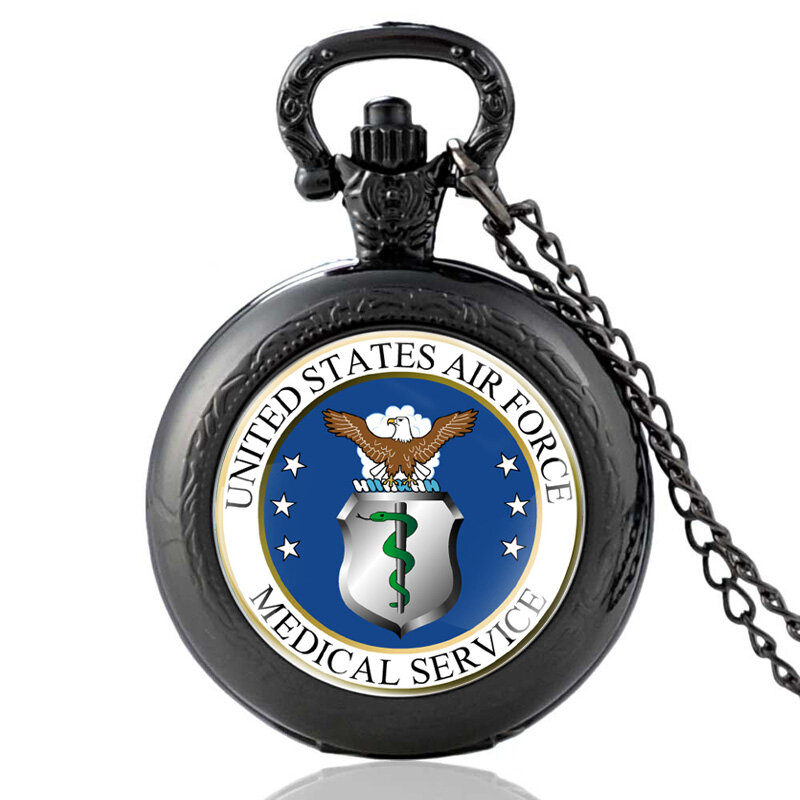 New Silver United States Air Force Medical Service Quartz Pocket Watch Antique Men Women Military Necklace Watches