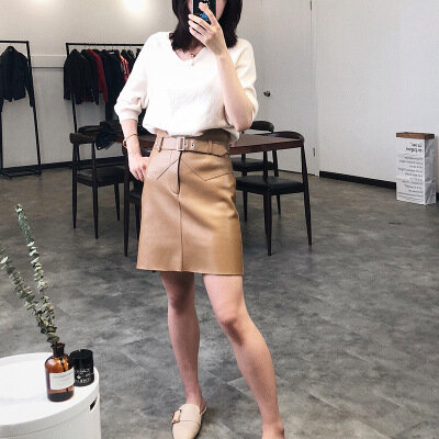 Tao li na新しいファッション本物のシークレザースカートg15