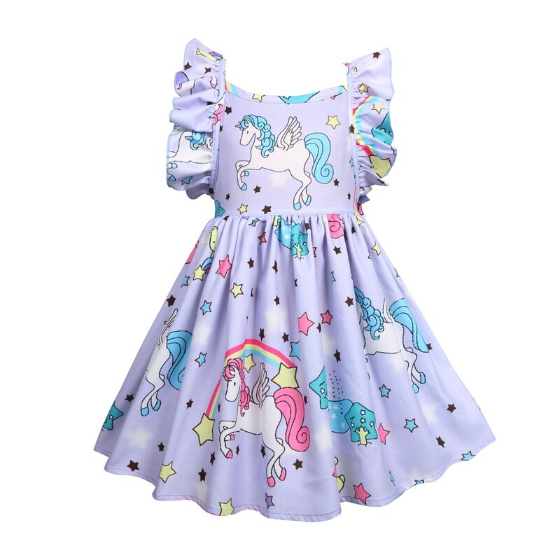 Vestido de verano de algodón para niña, estampado de unicornio, vestido para el sol
