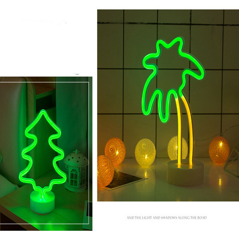 Sinal de luz led em neon, 8 modos, decoração de festas, natal, casa, quarto, lâmpada de mesa, flamingo, lua, unicórnio, árvore, neon, amarelo