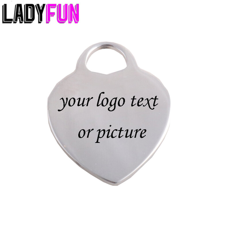 21*27mm Custom Heart Tag Stainless Steel Charm-Customized Charm Engrave Laser your own logo