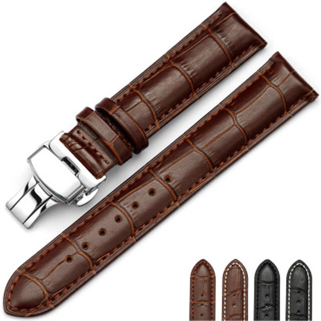 Watchband 18mm 20mm  22mm 24mm Calf Genuine Leather Watch Band Alligator Grain Watch Strap Foldable Clasp Watch Accessories