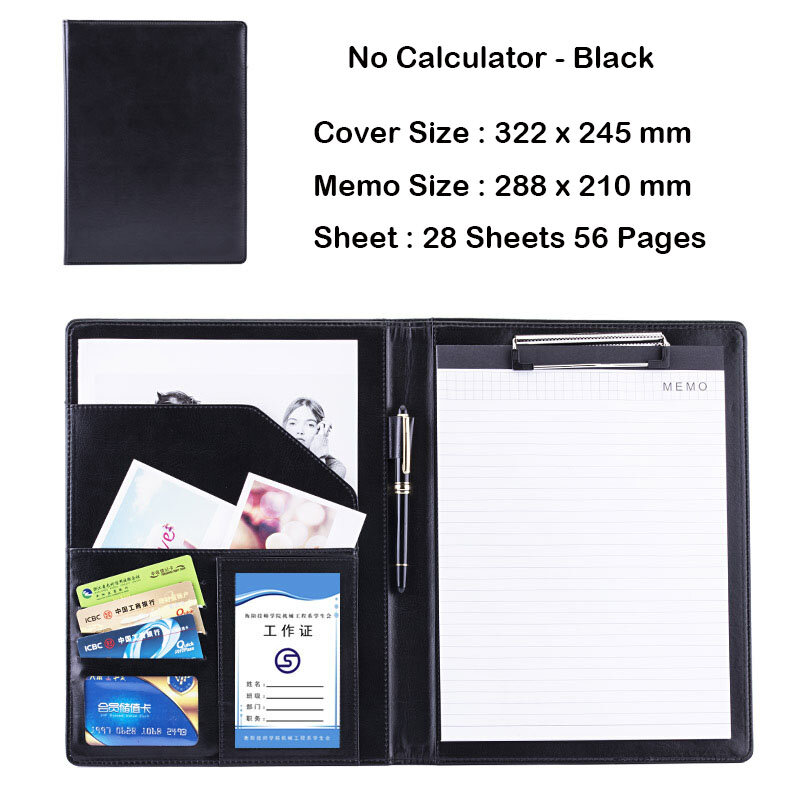 Carpeta de cuero PU A4 con calculadora, organizador de material de oficina multifunción, Padfolio, maletín