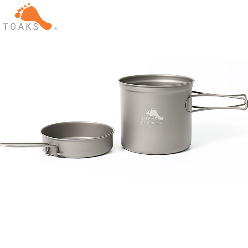 TOAKS CKW-1100 Titanium Outdoor Camping Pan Hiking Cookware Backpacking Cooking Picnic Bowl Pot Pan Set with Folded handle