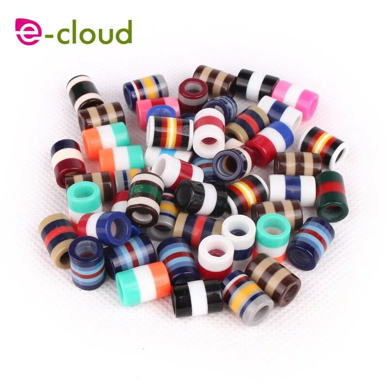 50pcs Colorful Resin Dreadlock Beads Rainbow Stripes Pattern Hair Braid Dread Cuff Clip 6mm Hole Tube Braiding Styling Tool New