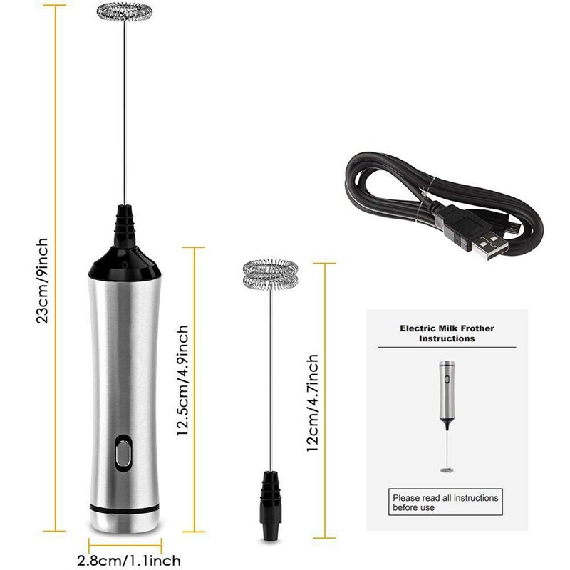 Usb Chargeable Double Spring Whisk Head Electric Milk Frother Stainless Steel Handheld Milk Foamer Drink Mixer Two Speeds