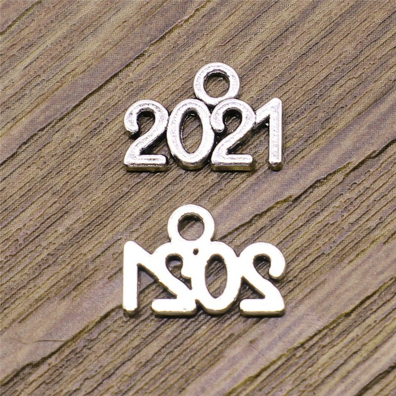 Número de año 2021 de 40 piezas, colgantes, joyería DIY, para encontrar joyería, Color plata antiguo, Color oro, 9x14mm