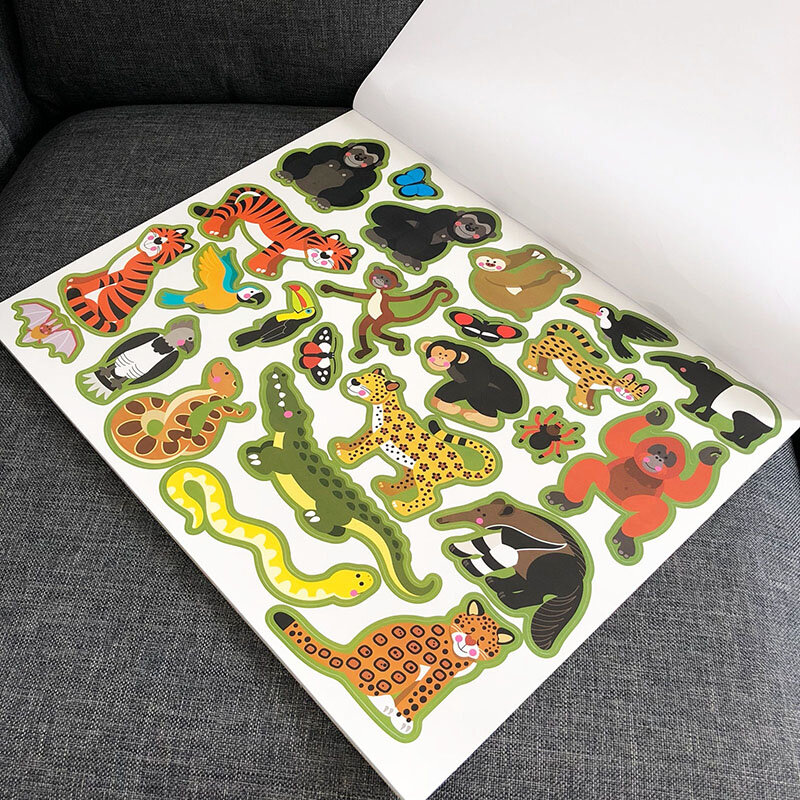 37*25cm Children Big Cartoon Reusable Sticker Pad include 5 Scences Kids Stickers Book Animals Vehicle Dress-up Sticker Gift