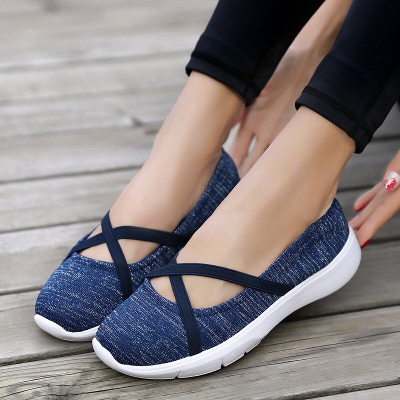 2019 Spring Women Flats Creeper Chaussure Women Breathable Mesh Casual Sneakers Female Breathable Mesh Ballet Flats Ladies Shoes