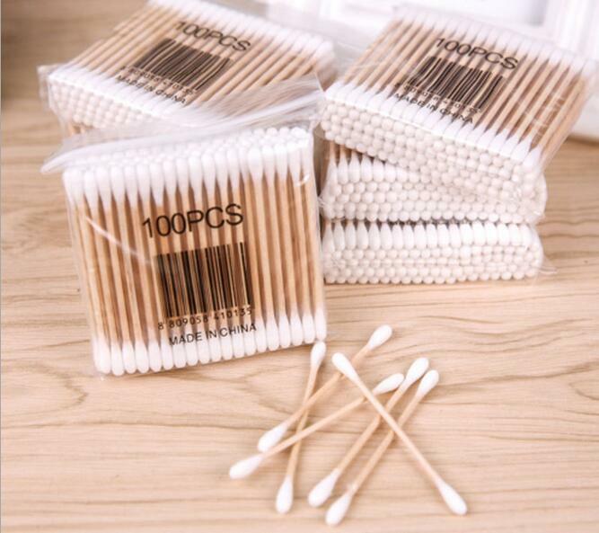 100pcs/lot Women Beauty Makeup Cotton Swab Double Head Cotton Buds Make Up Wood Sticks Nose Ears Cleaning Cosmetics Health Care
