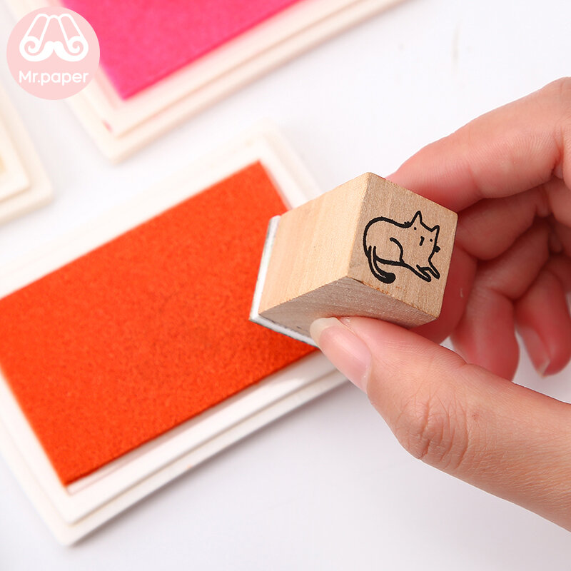Mr Paper – Bloc d'encre artisanal à base d'huile pour tissu, tampon encreur fait à la main disponible en 15 couleurs, pour peinture au doigt sur papier de bois, outil de scrapbooking et bricolage