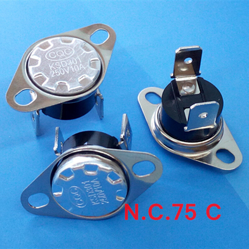 (10 pçs/lote) NC KSD301 Termostato, Interruptor de temperatura, normalmente Perto, NC 75 Celsius, 10A 250 V.