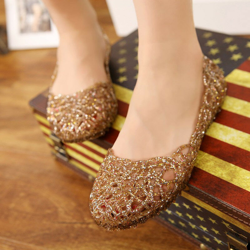 Sandalias planas de malla para mujer, zapatos informales de gelatina, a la moda, para verano, 2020