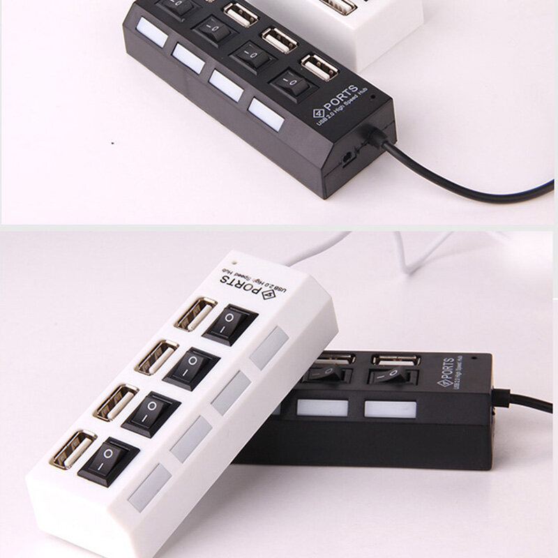 Robotsky-concentrador de red USB 2,0, 4 puertos, divisor USB de alta velocidad con indicador LED, interruptor de encendido/apagado para ordenador portátil y de escritorio