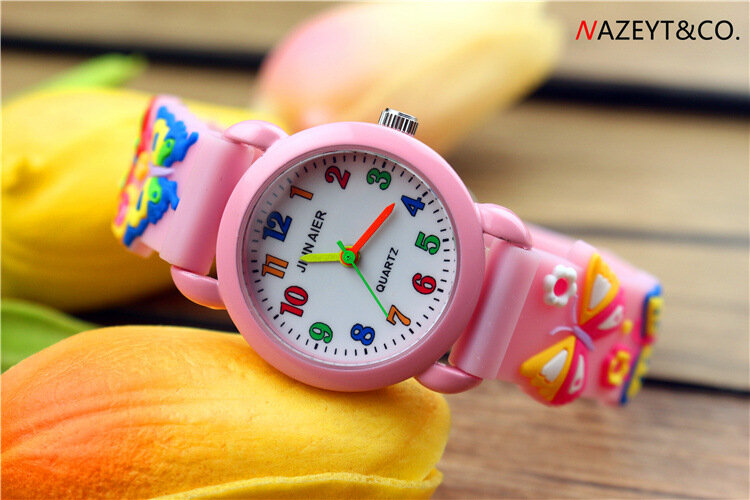 Relógio de quartzo com borboleta 3d em gel de sílica, relógio fofo com escala de cor para estudantes da escola primária