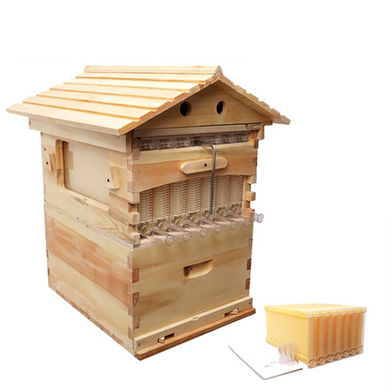 Wooden Beehive Box and 7 Beehive Frames Beekeeping Tools Honey Self Flowing Beehive House Bee Hive Supplies Beekeeper Equipment