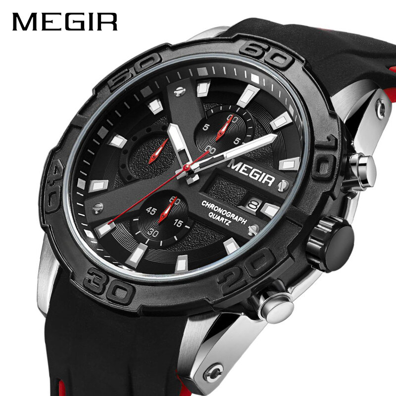 Часы наручные MEGIR Мужские кварцевые, аналоговые водонепроницаемые спортивные с хронографом и автоматической датой