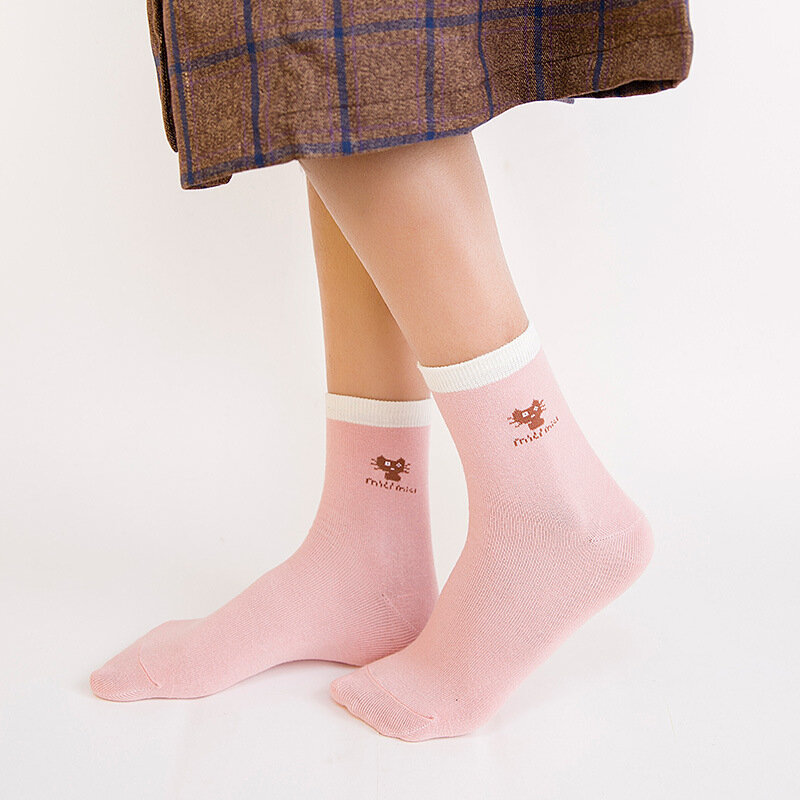 5 Pair Cute College Wind Simple Basic Fresh Female Socks Warm Comfortable Cotton Spring And Summer Women Socks