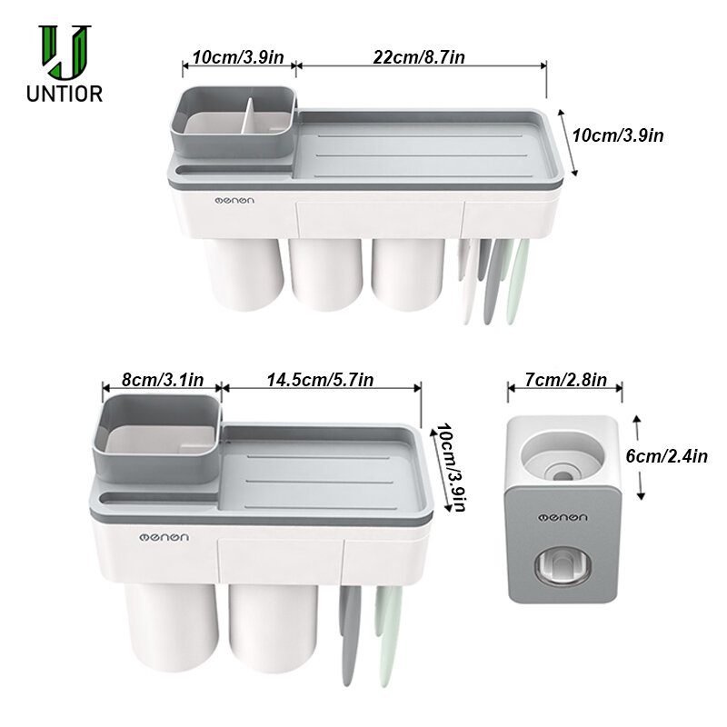 UNITORพลาสติกติดผนังผู้ถือแปรงสีฟันAutomatic Toothpaste Dispenserเก็บอุปกรณ์อาบน้ำห้องน้ำอุปกรณ์เสริมชุด