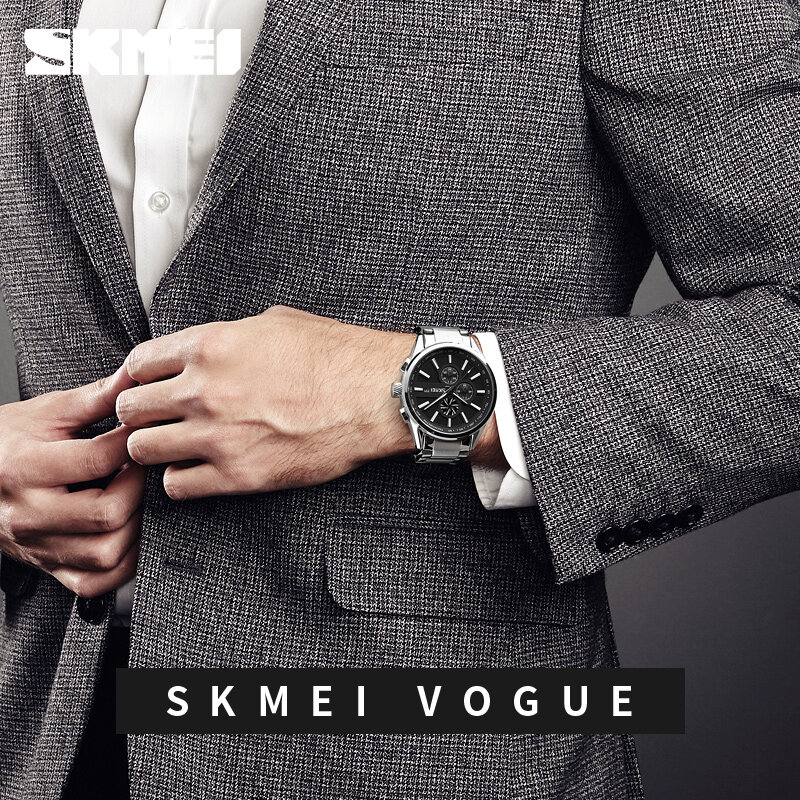 Skmei relógio esportivo para homens, relógio masculino de marca de luxo com cronógrafo, relógio impermeável de quartzo em aço inoxidável 9175