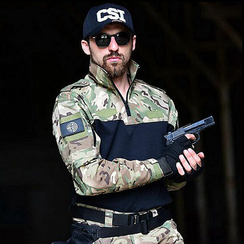 Camouflage tattico uniforme militare abiti rana abiti uomo caccia allenamento Ghillie Suit Airsoft Sniper Combat Shirt + Pants