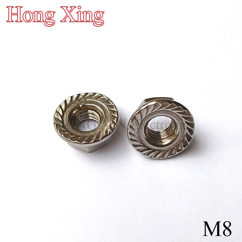 M8 304 Stainless Steel Hexagon Flange Nuts Pinking Slip Locking Lock Nut A2-70