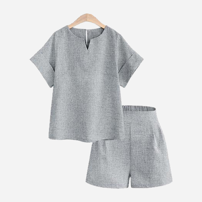 Tritree conjunto casual feminino de duas peças, blusas de poliéster + secagem curta, para escritório plus size, conjuntos de manga curta
