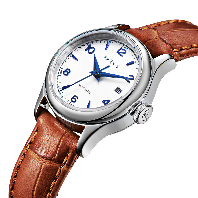 Nova moda parnis 26mm dial branco feminino marca de luxo relógios mecânicos senhoras cristal safira à prova dwaterproof água relógio automático 2022