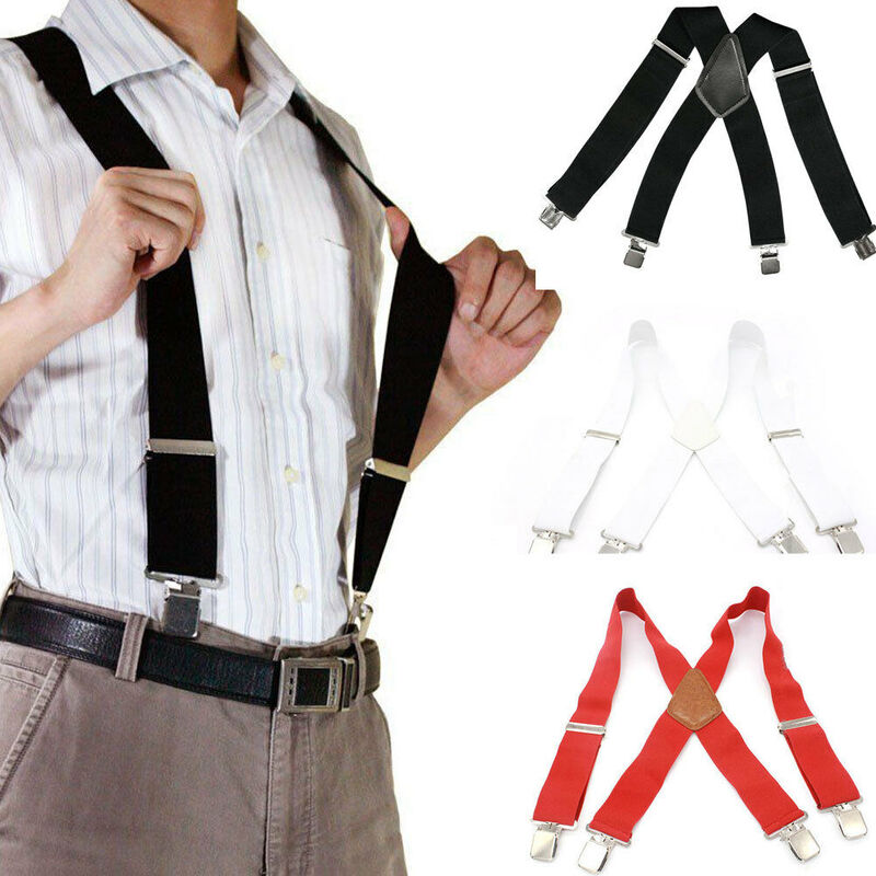 3 colors Men Ladies 50mm Wide Braces Plain Heavy Duty Suspender Elastic Black