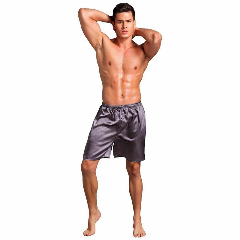Short de pyjama en Satin de soie pour homme, sous-vêtement ample et doux
