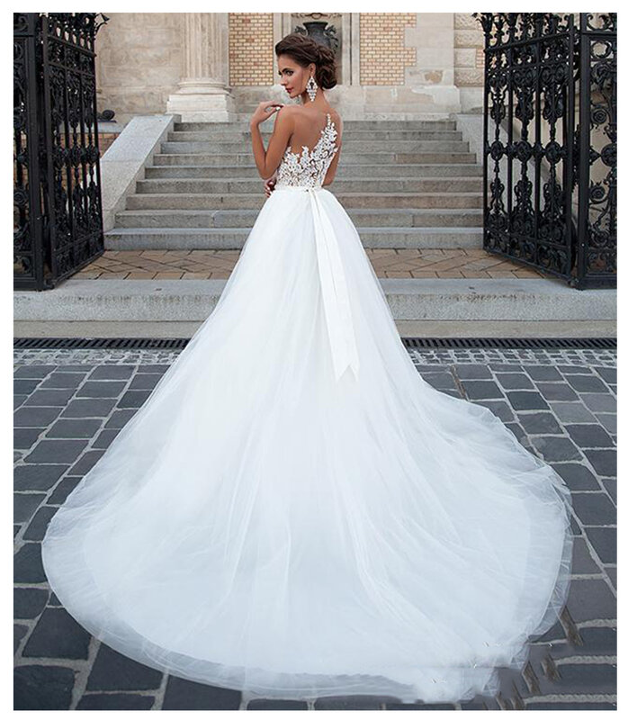 SoDigne Boho Wedding Dress 2023 Tulle Lace Appliques Beach Bridal Gown Princess Wedding Dresses White/Lvory Buttons