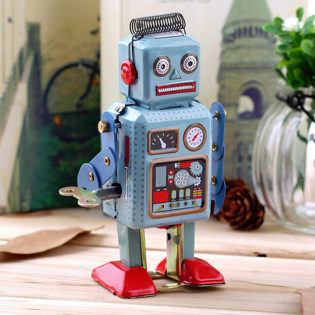 Brinquedo mecânico vintage para crianças, brinquedo de lata por corda, metal, robô para caminhada, presente em todo o mundo, 1 peça