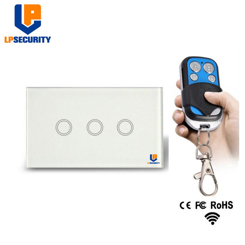 Lpsecurity Smart Home Muur Touch Switch Us Draadloze Licht Paneel Op/Off Sensor 3 Gang 1 Manier RF433 Met afstandsbediening