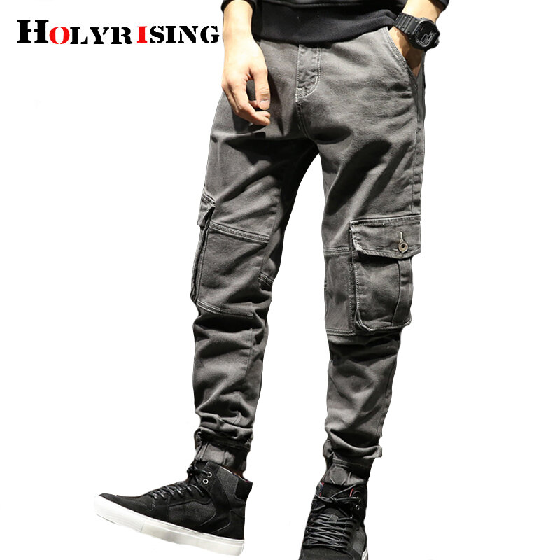 Holyrising Herren Jeans Denim Tasche Hosen Sommer Herbst Casual grau große taschen männer hosen cargo jean hose 28- 42 größe 18856-5