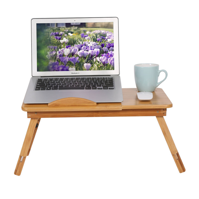 1pc mesa portátil ajustável do portátil do suporte do portátil de bambu com defletor antiderrapante e emissão de calor oportuna da cama do portátil mesa do colo