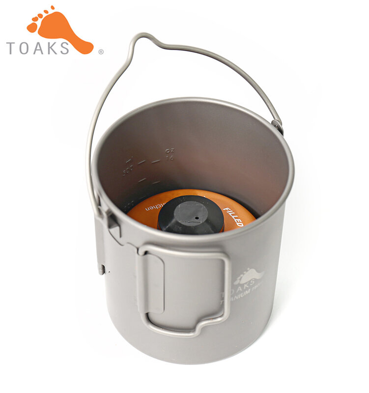 TOAKS POT-750-BH Titanium Pot Outdoor Camping Hanging Cookware With Bail Handle Easy to Carry 750ml 110g