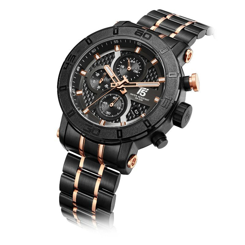 Часы наручные T5 Мужские кварцевые, брендовые Роскошные водонепроницаемые спортивные с хронографом, цвет розовое золото
