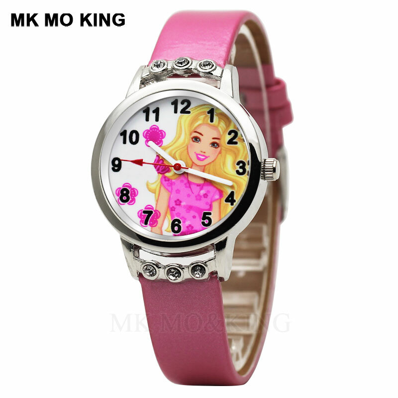 Reloj de moda para niños y niñas, pulsera de reloj de cuarzo con dibujos de princesa rosa, bonito, femenino