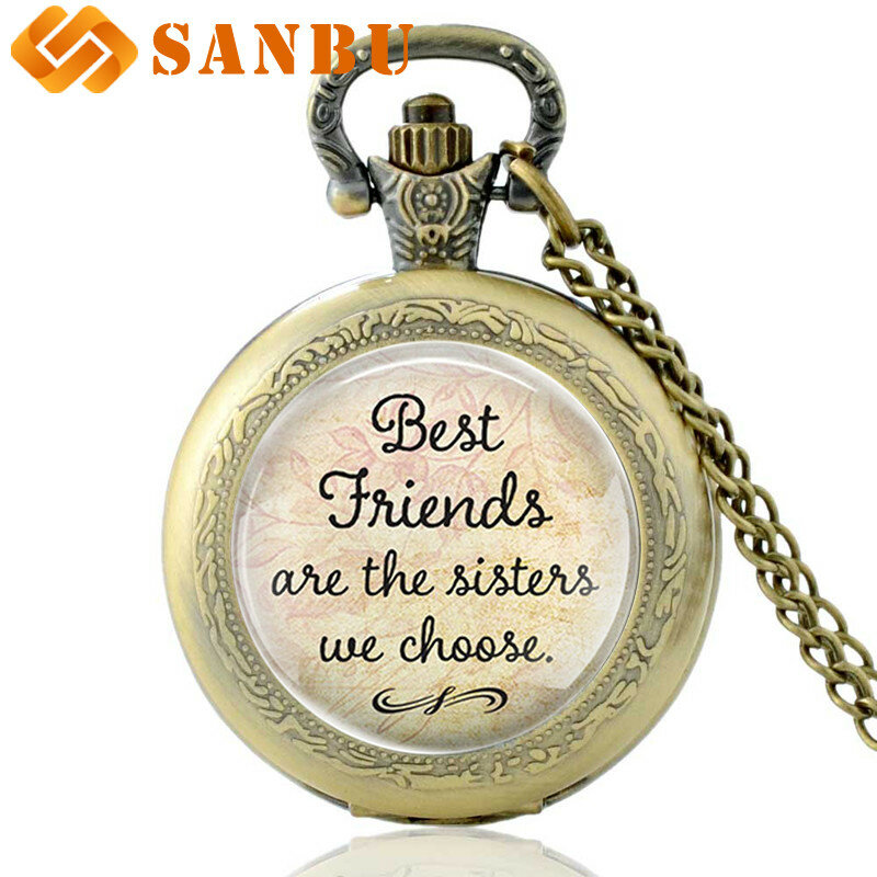 هدية ل أفضل الأصدقاء ''Best الأصدقاء هي الأخوات نختار 'الصداقة إقتباس قلادة اليدوية الزجاج قبة ساعة جيب