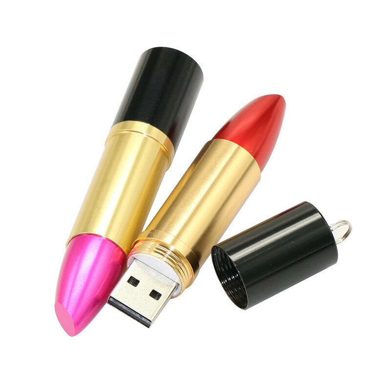 Magnifique clé USB 256 en métal pour femmes, support à mémoire de 8GB 16GB 32GB 64GB 2.0 GB 128GB, lecteur Flash avec rouge à lèvres