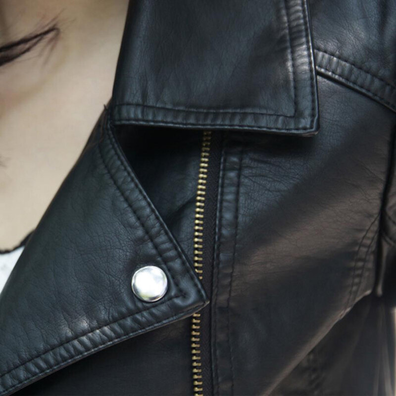 Klasyczna czarna kurtka ze skóry sztucznej kobiet fajna wąska krótka kurtki motocyklowe damskie jesień płaszcz z suwakiem prosta odzież wierzchnia Top casaco